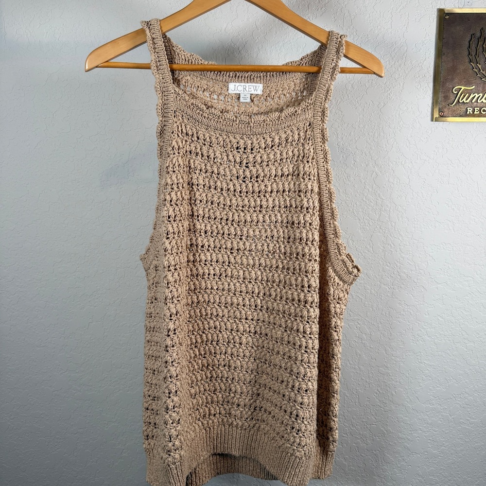 J.Crew Womens Tan Textured Open Knit Cotton Blend Tank Top Shell 2X